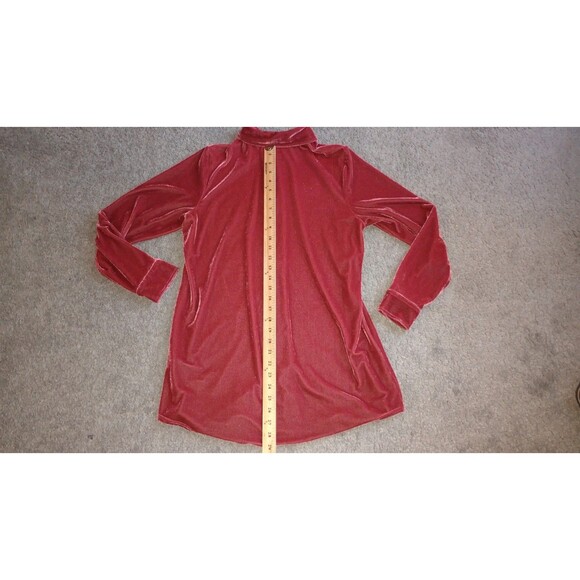 Soft Surroundings Velvet Velour Boyfriend Button Front Red Tunic Shirt Womens S - Picture 5 of 5